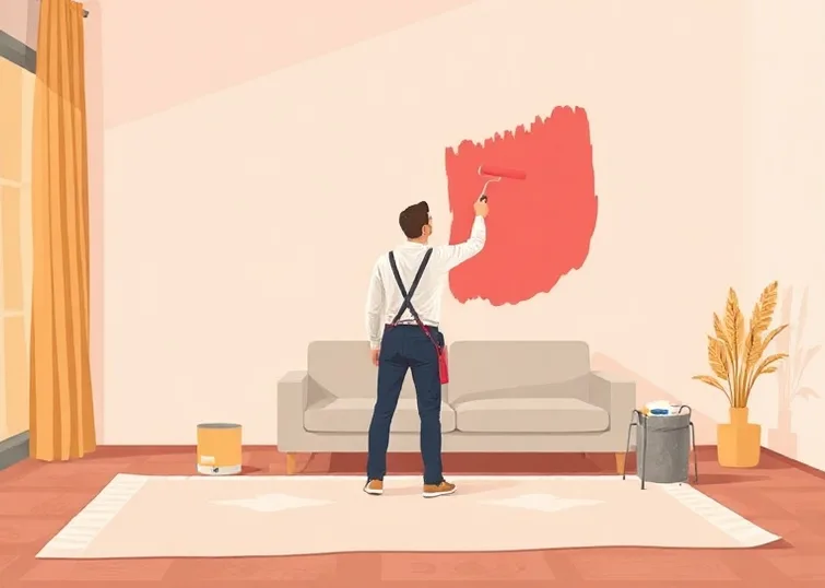 Peintre appliquant la peinture au rouleau sur un mur de salon